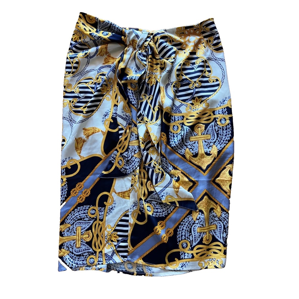 Cache Womens Skirt Nautical Anchor Chain Faux Wrap Yacht Rock Cruise Size L